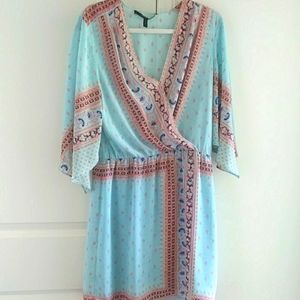BCBGMaxAzria Light Blue and Pink Patterned Dress